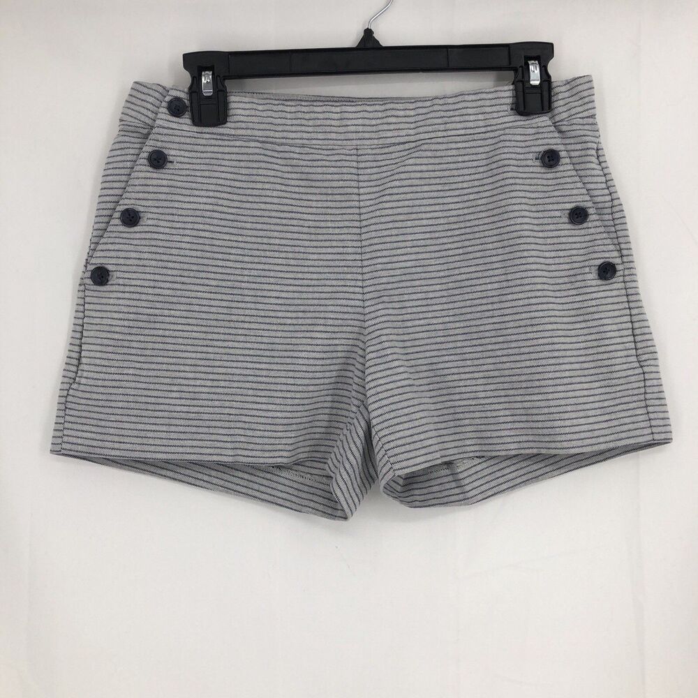 Banana Republic Shorts Womens Size 4 Gray Navy Stripes Button Accent